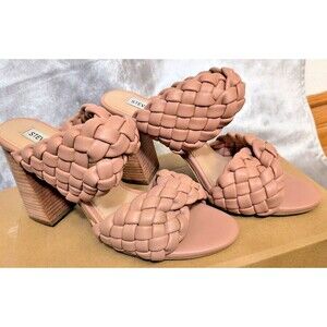 Steve Madden Tielo Womens Twisted Bone Braided Tan  Slip On Sandal Heels 7.5shoe